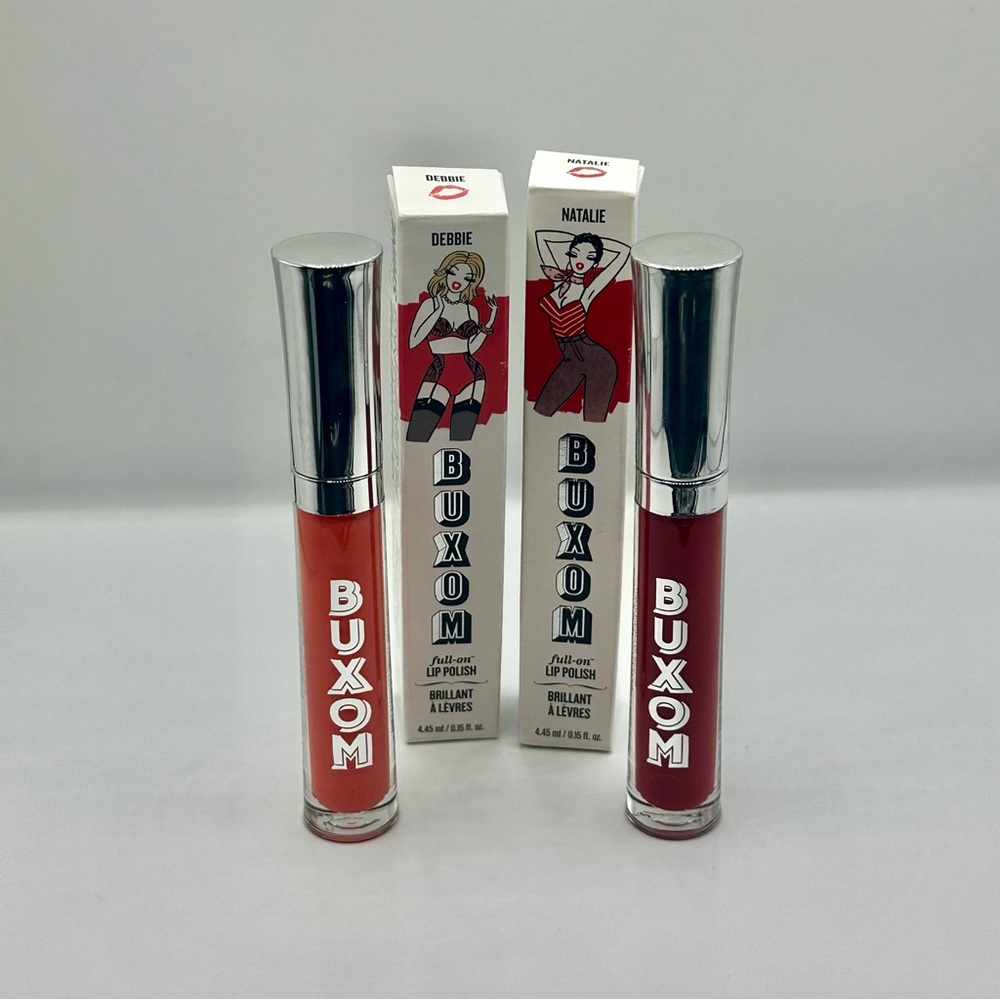 Buxom Full-On Plumping Lip Polish 
Natalie + Debbie in Red and Coral Shimmer